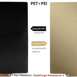 170x170mm Adventurer 3 빌드 플레이트 PEI 시트 스무스/텍스처드 PET+PEI 스프링 스틸 히트드 베드 (Flash