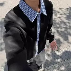 원더맨 남친 가을 빈티지 캐주얼 페이크 데일리룩 긴팔티 맨투맨 투 체크 카디건 터틀넥 KUK3