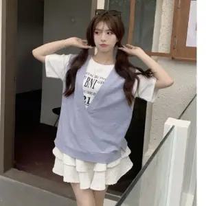조끼티셔츠 레터링 반팔티셔츠 레이어드 반팔 레터링티셔츠 여성 캐주얼티셔츠