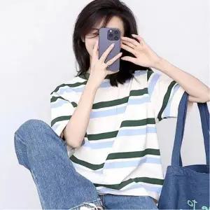 여성면티 루즈핏 반팔티 라운드티 배색 여름 단가라 여름반팔 스트라이프