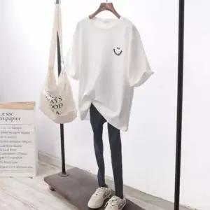 여유핏 러블리 여성 크롭티 반팔티셔츠 여성티셔츠 여자반팔티셔츠 스마일로고