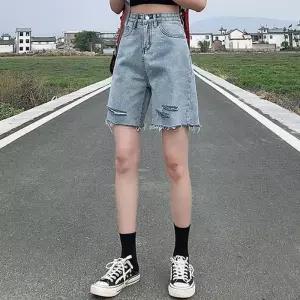 [룽스_65]데일리 하이웨스트 데미지 워싱 하프팬츠