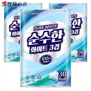 코디 순수한 화이트 3겹 30m 30롤 3팩