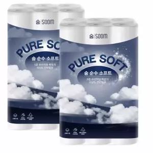 숨 순수 소프트 3겹 30m 30롤 2팩 100% 천연펄프 무형광 화장지 대용량