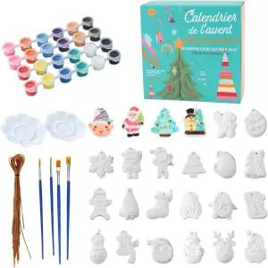 글룸글로 24개 석고 DIY 페인트 용 크리스마스 트리 공예 키트 무독성 브러시 홀리데이 용품 2
