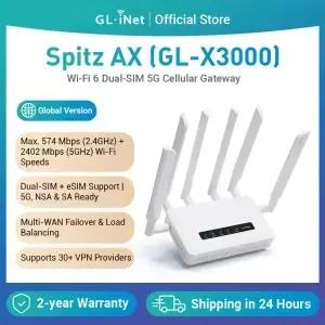GL.iNet Spitz AX 5G 게이트웨이 라우터 와이파이 6 멀티 WAN 분리형 안테나 듀얼 SIM OpenVPN 와이어가드