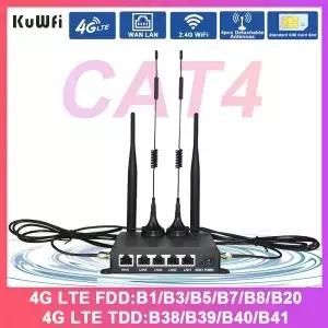 KuWFi CAT4 4G LTE 라우터 300Mbps 2.4GHz 와이파이 4개 탈착식 안테나 모뎀 WAN LAN 이더넷 포트 AP