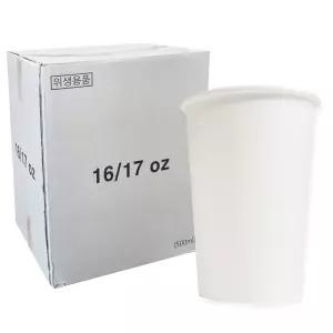 큰종이컵 테이크아웃 무지컵 백컵 480ml(16/17온스) 무형광 한박스 (1000개)