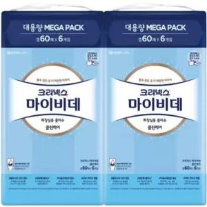 [크리넥스] 크리넥스 마이비데 클린케어 60매 12팩 물에녹는 화장실용 비데티슈