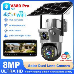 4G 태양광 감시 카메라 무선 듀얼 렌즈 모션 풀컬러 야간 투시경 WiFi V380 Pro