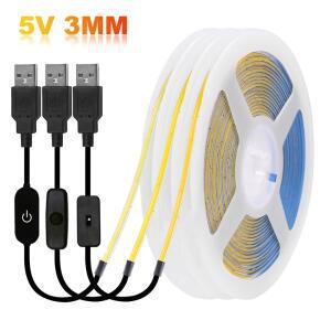 5V USB 3mm PCB COB LED 스트립 조명 스위치 조광기 원격 제어 320 LED 고밀도 선형 조명 유연한 테이프 램