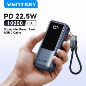 벤션 10000mAh 미니 소형 보조배터리 22.5w 휴대용 충전기 내장 USB C 케이블 PD 3.0 고속 아이폰 호환호환