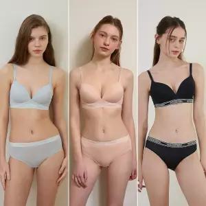 [Wonderbra] 스포츠 아웃밴드 노와이어 브라팬티 6종세트 블루+베이지+블랙 WBW4M222325A_T