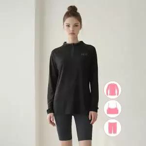 [베이직엘르] 여성인 블랙 반집업 래쉬가드 워터레깅스 세트 BEL-Z205K