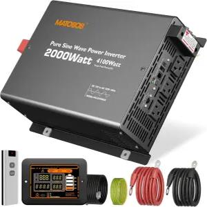 퓨어 사인파 파워 인버터 2000와트 12Vdc에서 120Vac 4100W 서지 가정용 유선 LED 리모컨 및 무선 오프