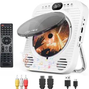 TV용 미니 CD DVD 플레이어 - HDMI 및 AV 케이블이 포함된 휴대용 블루투스 내장 스피커 USB/AUX 재생