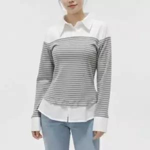 HL 티셔츠 스트라이프 카라 배색 긴팔티 반팔티 여성