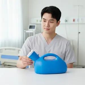 (타입 침대용 보조부품)남성용 휴대용 소변기 이천ml 병원용 간이 이동식 소변통 노인 소변받이