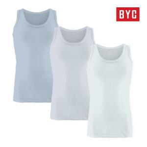 BYC 남자 유색 런닝 칼라 메리야스 3매 순면100% 조끼런닝 비와이씨