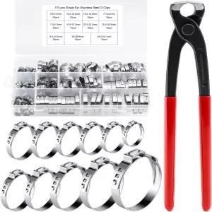 170PCS 304 스테인리스 스틸 싱글 이어 호스 클램프 11사이즈 5.8-33.1mm 스텝리스 PEX 신치 링 크림프