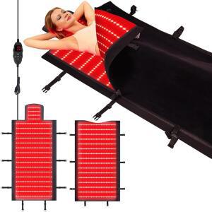 1000개의 LED 듀얼 전신 레드 라이트 테라피 매트, 블랭킷, 2인치 LED(660nm 및 850nm), 프리미엄 가죽, 조절 가능한 타이머 강도