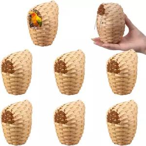 슬라이너 8개 대나무 새 둥지 케이지용 손으로 짠 핀치 금속 고리가 있는 자연형 작은 새집 은신처 케이지