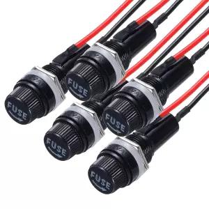 MECCANIXITY 5Pcs 패널 마운트 퓨즈 홀더 6x30mm AC 250V 125V 15A 나사 캡 사전 판매된 와이어 원형 포트