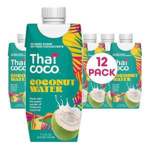 Thai Coco 유기농 코코넛 워터, 전해질 음료, 하이드레이션 100% 없음, 카톤 순수 설탕 () & 천연 331.2ml(11온스) 테트라 첨가 무가당, USDA 유기농,