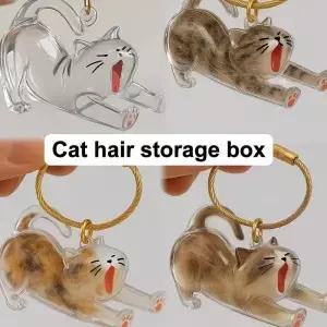 애완 동물 머리 보관 매력 투명 고양이 모피 DIY 기념품 컨테이너 키 체인 가방 펜던트 상자 기념 선물