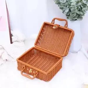 레트로 PP 등나무 바구니 닉 보관 위커 수트케이스 손 선물 상자 짠 조직