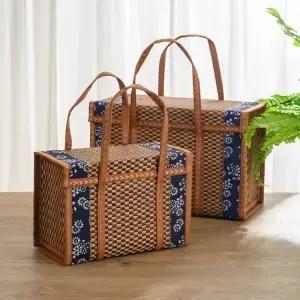 Pcs 휴대용 캠핑 Moon Cake 특별 손으로 짠 저장 상자 대나무 제품 선물 바구니