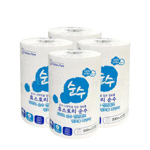 천연펄프 휴스토리 순수 점보롤 화장지 300m 16롤 대형 롤 티슈