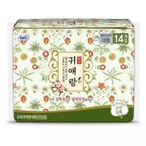 생리대 날개형 쏘피 여성용품 귀애랑 대형생리대 14입X4개 대형