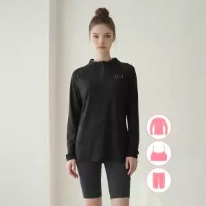 베이직엘르 여성인 블랙 반집업 래쉬가드 워터레깅스 세트 BEL-Z205K