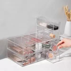 고품질 네일아트 투명 아크릴 서랍형 4단 뷰티 브러쉬 보관함 (WD73862)