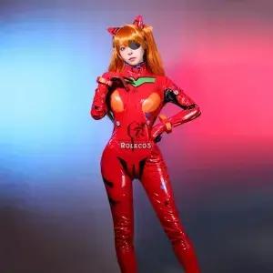 ROLE 프레 의상 아스카 한 점프수트 여성용 레드 바디 수트 할로윈 모자