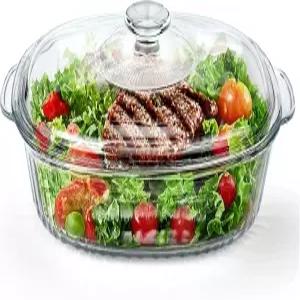 뚜껑이 있는 Reasim 2.8L/3Qt 유리 카세롤 베이킹 접시 대형 타원형 믹싱 볼 식품 용기 오븐 냉동고 및