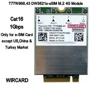 델 5420 5424 7424 7400 7210 노트북용 FDD-LTE TDD-LTE 4G 모듈 T77W968 DW5821e-eSIM X20 Cat16 1Gbps
