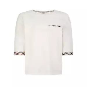 닥스 여성 25SS [스테디셀러]크림 체크배색 면혼방 7부 소매 티셔츠 WKTS5BU01CR