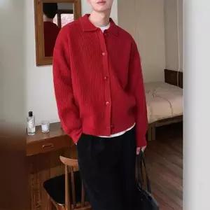 빨강 남친 카디건 앙고라 스웨터 아우터 쇼트 패피1