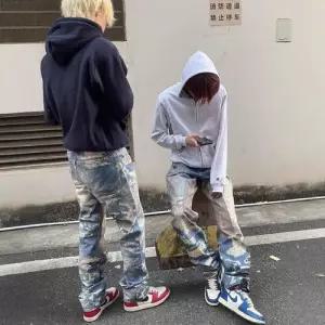 남친 팬츠 청 프린트 와펜 킹 스판 패피1