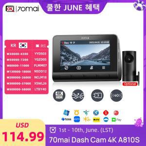 70mai 울트라 HD 4K 블랙박스 A810 & A810S 글로벌 내장 GPS ADAS 150 ° FOV 모션 감지 DVR은 후방 카메라