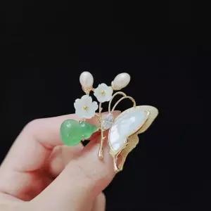 고품질 자연주의 담수진주 자개 연옥 그린마노 보석 브 자석넥워머 (WE82B81)