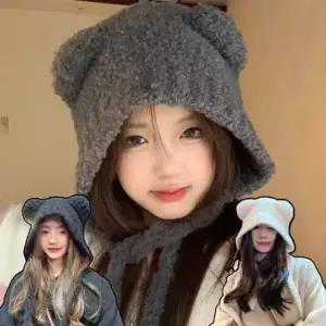 니트곰돌아모자 뽀글이모자 겨울털모자 곰돌이귀모 여성겨울털모자 벙거지버킷햇 (WE87251)