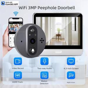 Yuezhe 3MP 무선 초인종 모니터 WiFi 도어 벨 아이 틈 구멍 카메라 5000mAh 배터리 PIR 모션 탐지기 디지털