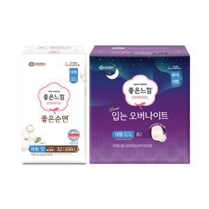 좋은느낌 좋은순면 날개형 울트라슬림, 대형, 32매, 1개 + 입오버 대형, 8매, 1개