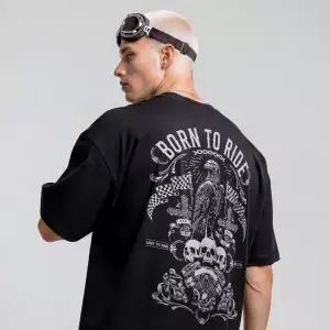 BORN TO RIDE 바이크 라이더 블랙 세미오버핏 반팔티셔츠