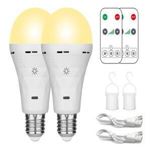 USB LED 전구 E27 충전식 타이머  비상 벽 무선 스콘스용 조광 가능 2 팩