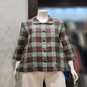 [벨라디터치] V1F2BL63 린넨 체크 블라우스 자켓