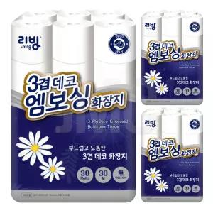 리빙 3겹 데코 엠보싱 화장지 30m 30롤 3개